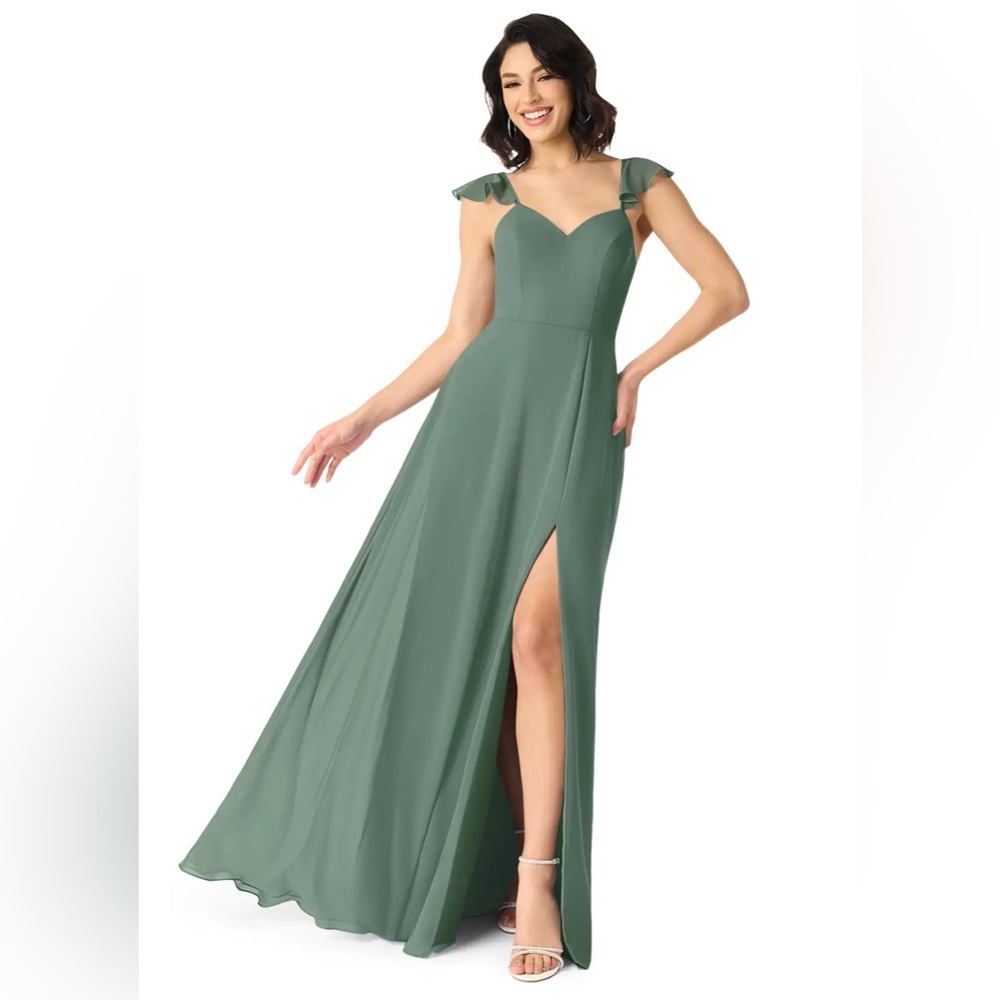AZAZIE “Everett” A-Line V-neck Ruched Chiffon Dress - Eucalyptus
